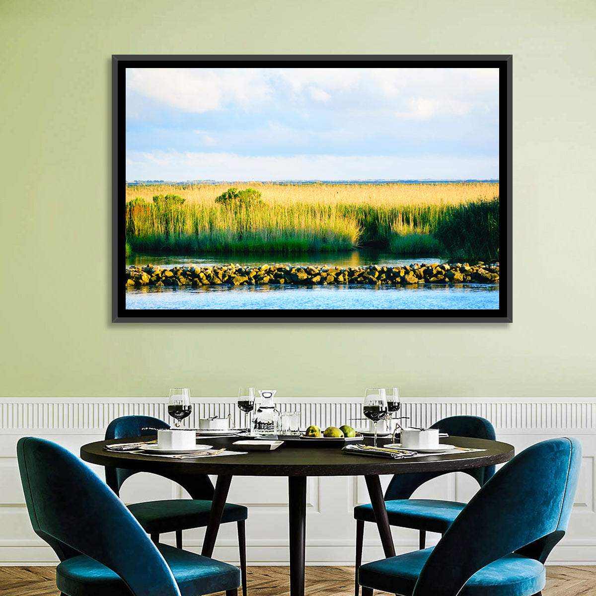 Louisiana Bayou Marsh at Golden Hour Wall Art in a room, landscape