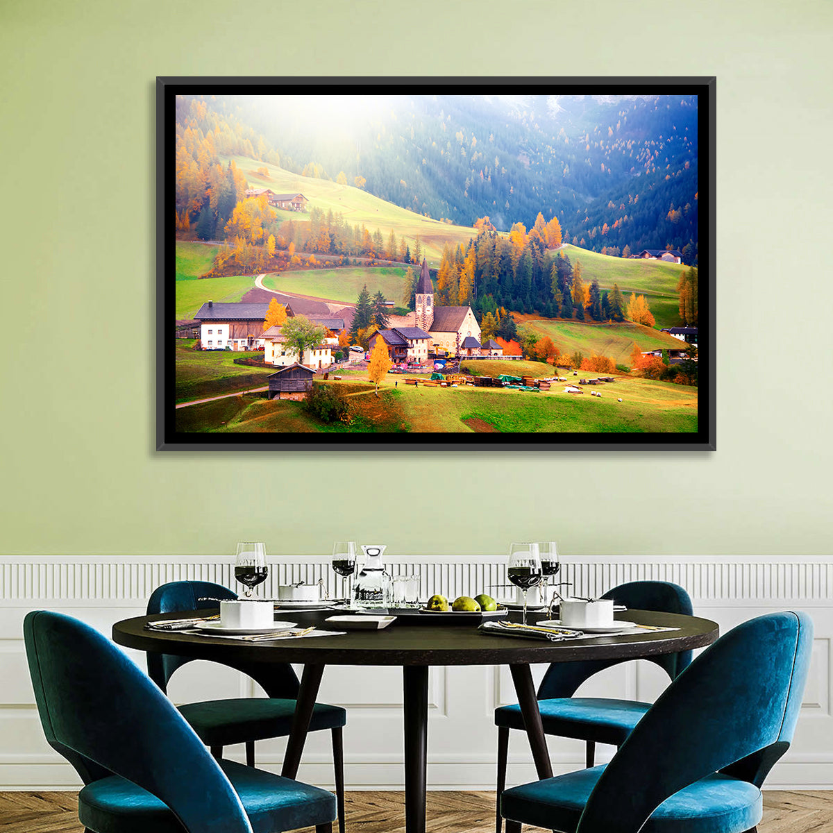 Santa Maddalena Golden Hour Wall Art in a room, landscape
