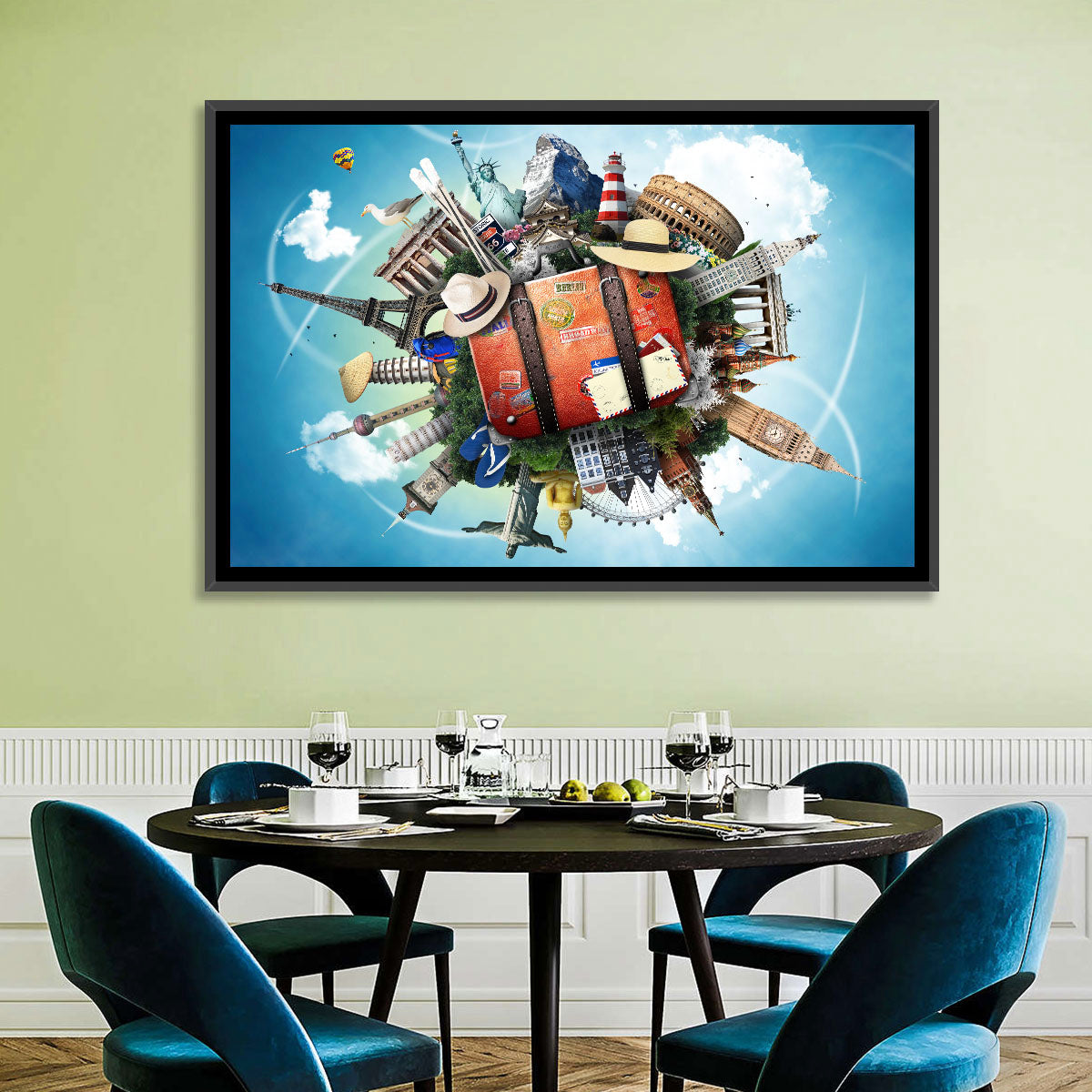 Suitcase and World Landmarks Montage Wall Art