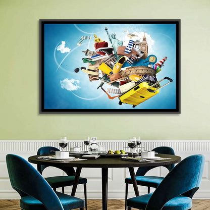 Floating Landmarks with Yellow Suitcase Wall Art