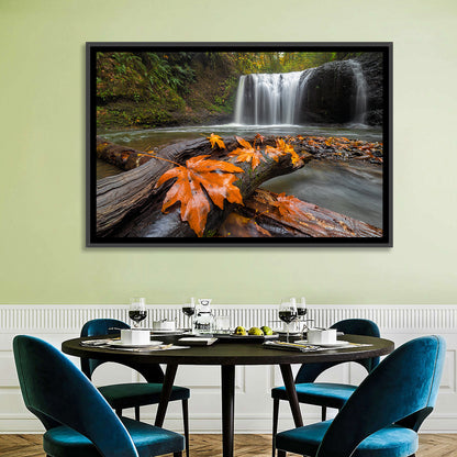 Clackamas Waterfall with Maple Leaf Wall Art