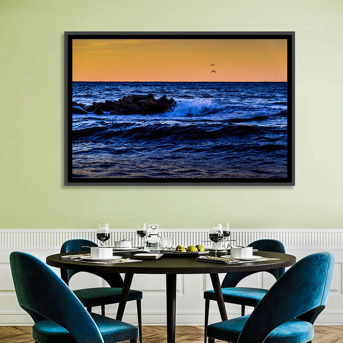 Marmara Sea Waves at Sunset Wall Art in a room, landscape