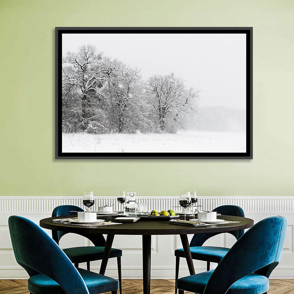 Snow-covered Trees in Fog Wall Art