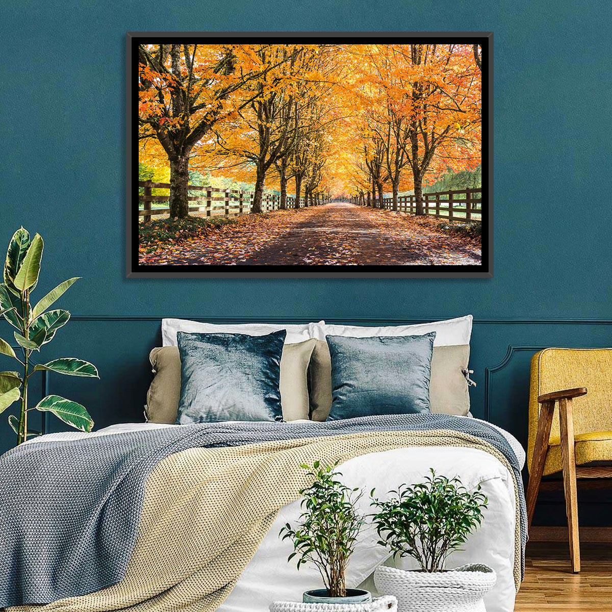 Maple Lane in Autumn Wall Art in a room, landscape