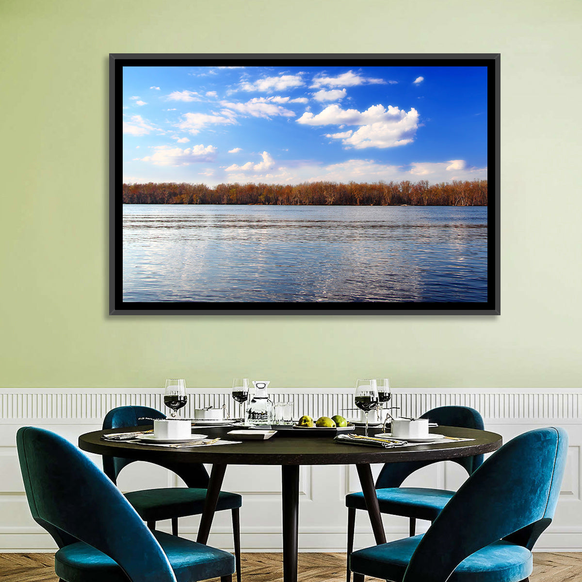 Andalusia Slough Autumn River Wall Art in a room, landscape
