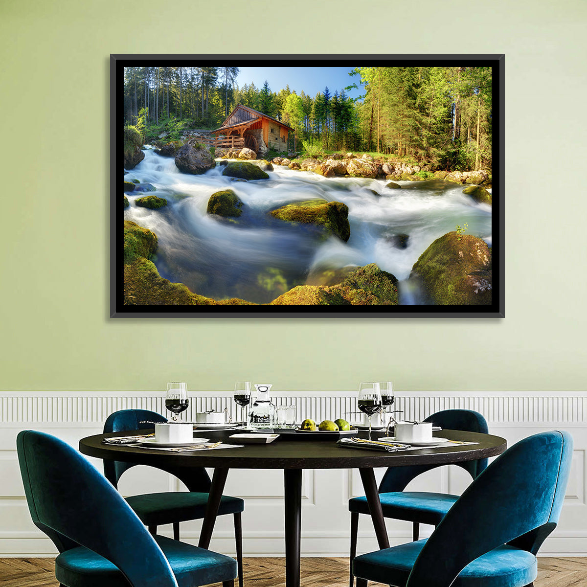 Salzburg Stream with Watermill Wall Art in a room, landscape
