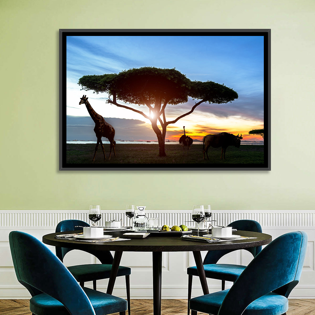 Savanna Silhouettes at Golden Hour Wall Art
