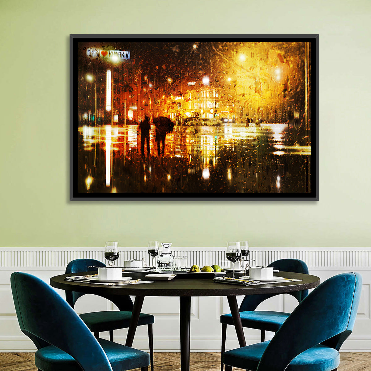 Rainy Night in Kharkiv Wall Art in a room, landscape