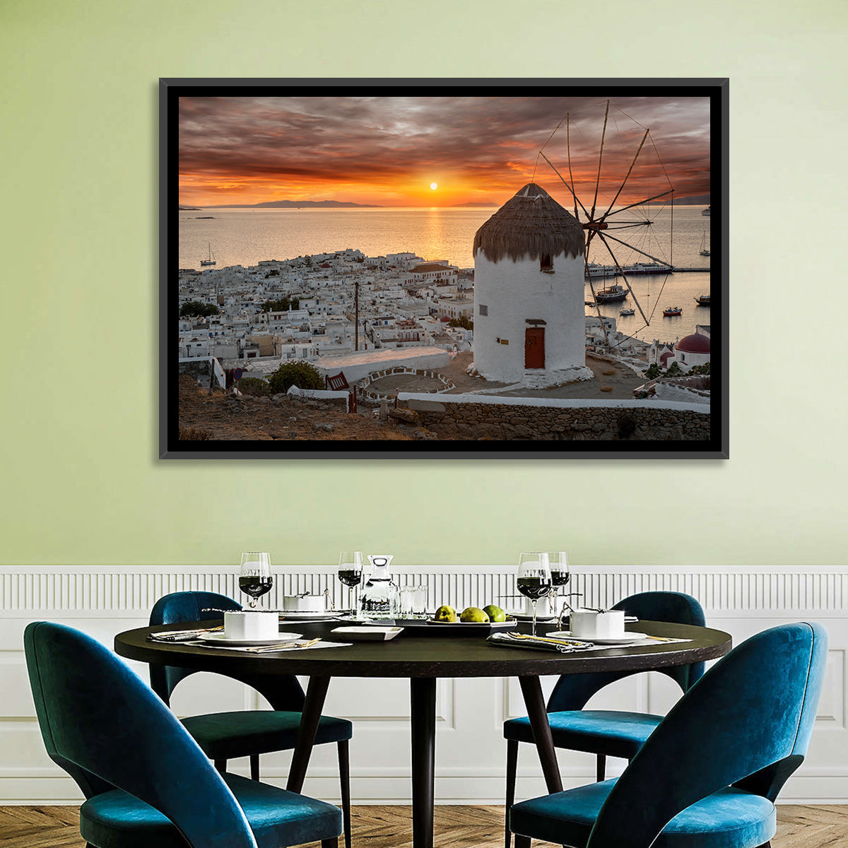 Kato Mili Sunset, Mykonos Wall Art in a room, landscape