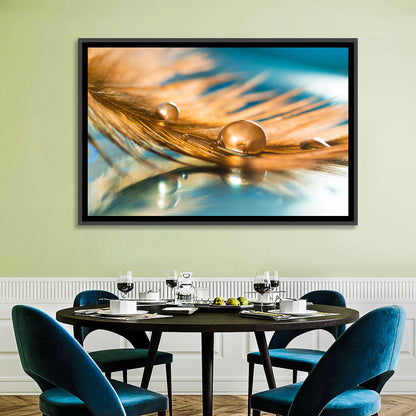 Golden Feather with Droplets Wall Art