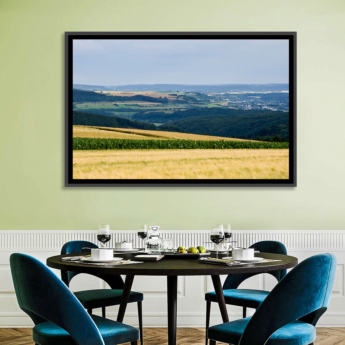 Village Grainfields Wall Art in a room, landscape