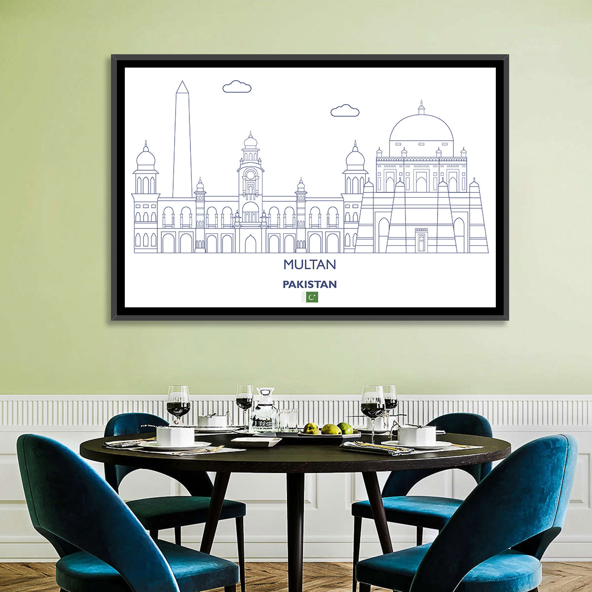 Multan Skyline with Shah Rukn-e-alam Wall Art in a room, landscape