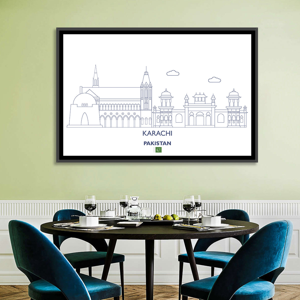 Karachi Skyline with Mazar-e-quaid Wall Art in a room, landscape
