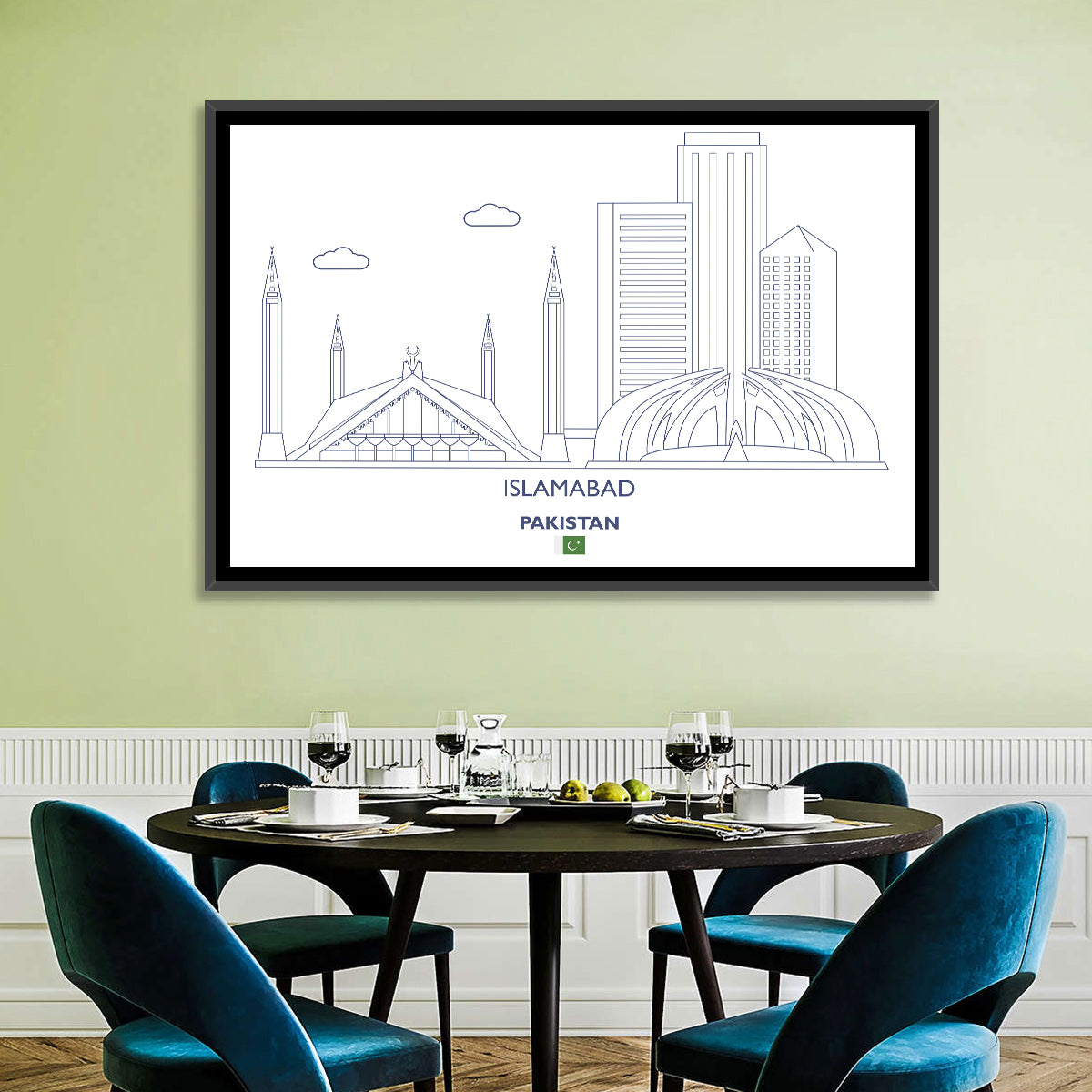 Islamabad Skyline Line Wall Art in a room, landscape