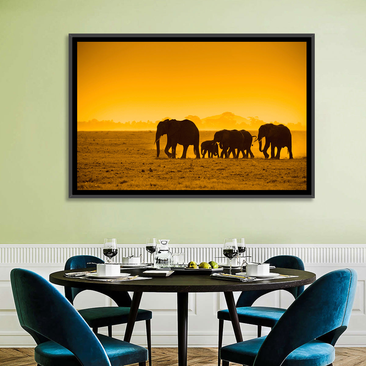 Elephant Family Silhouette Wall Art