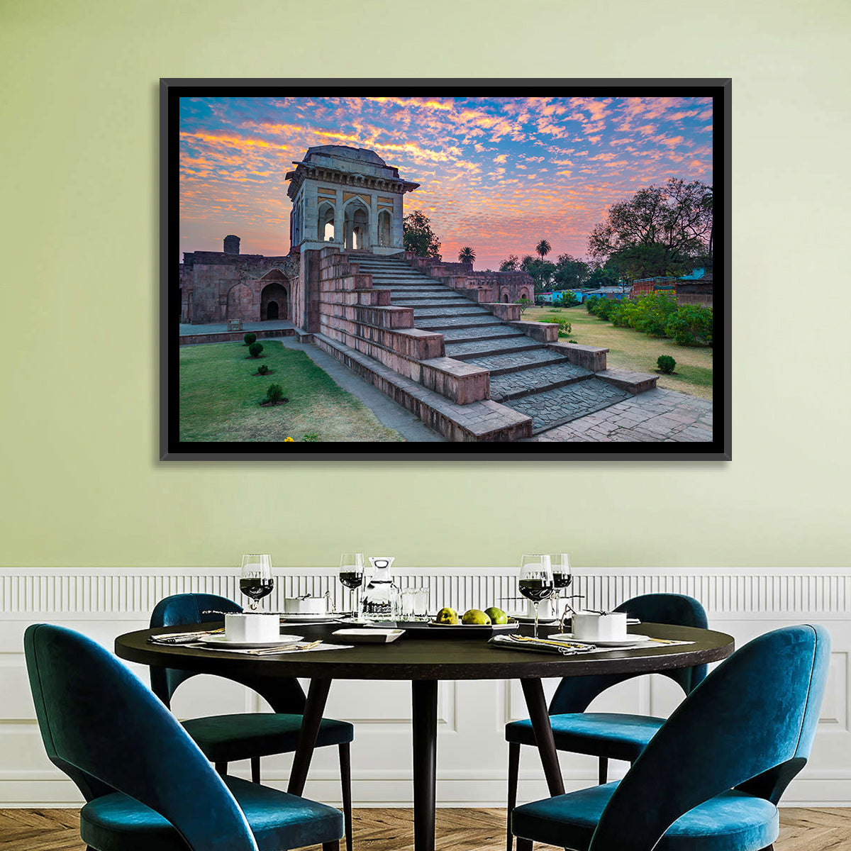 Jahaz Mahal Staircase at Sunset Wall Art in a room, landscape