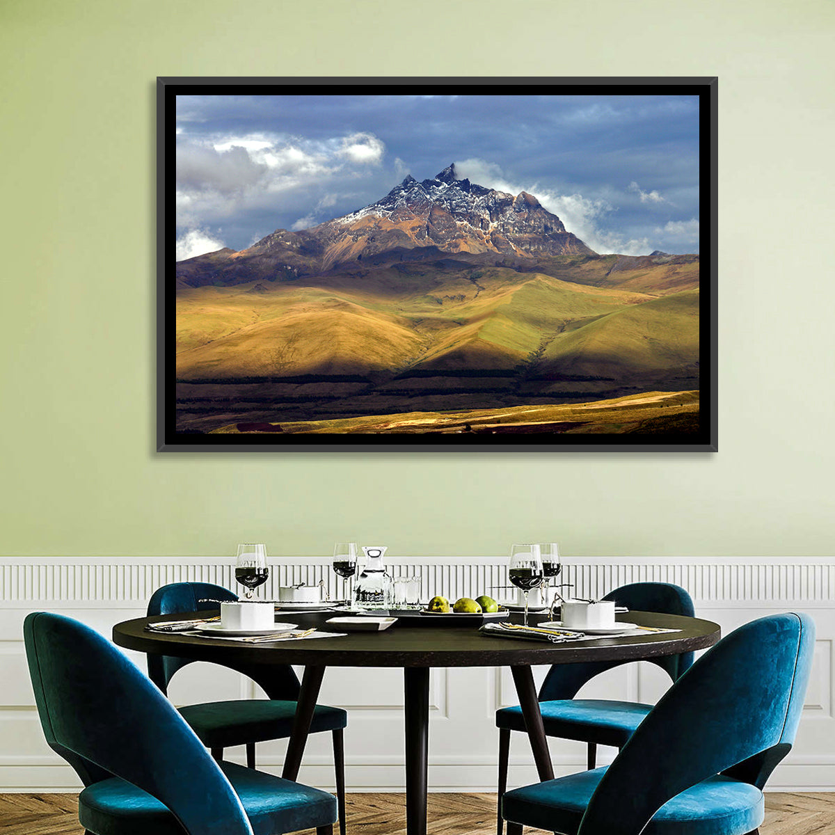 Antisana Volcano Landscape Wall Art in a room, landscape