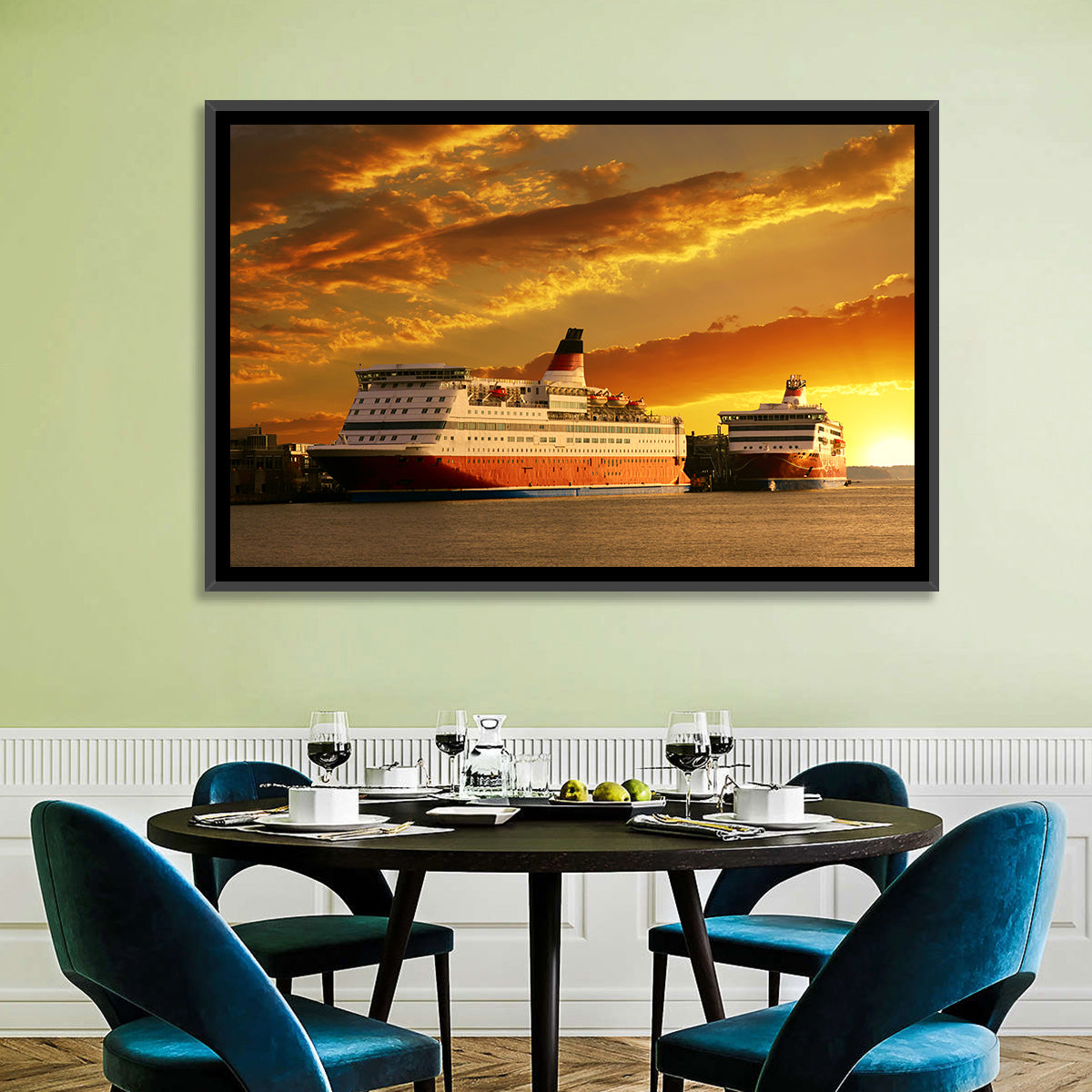 Red-hulled Cruise Ships at Dusk Wall Art