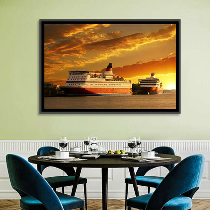 Red-hulled Cruise Ships at Dusk Wall Art
