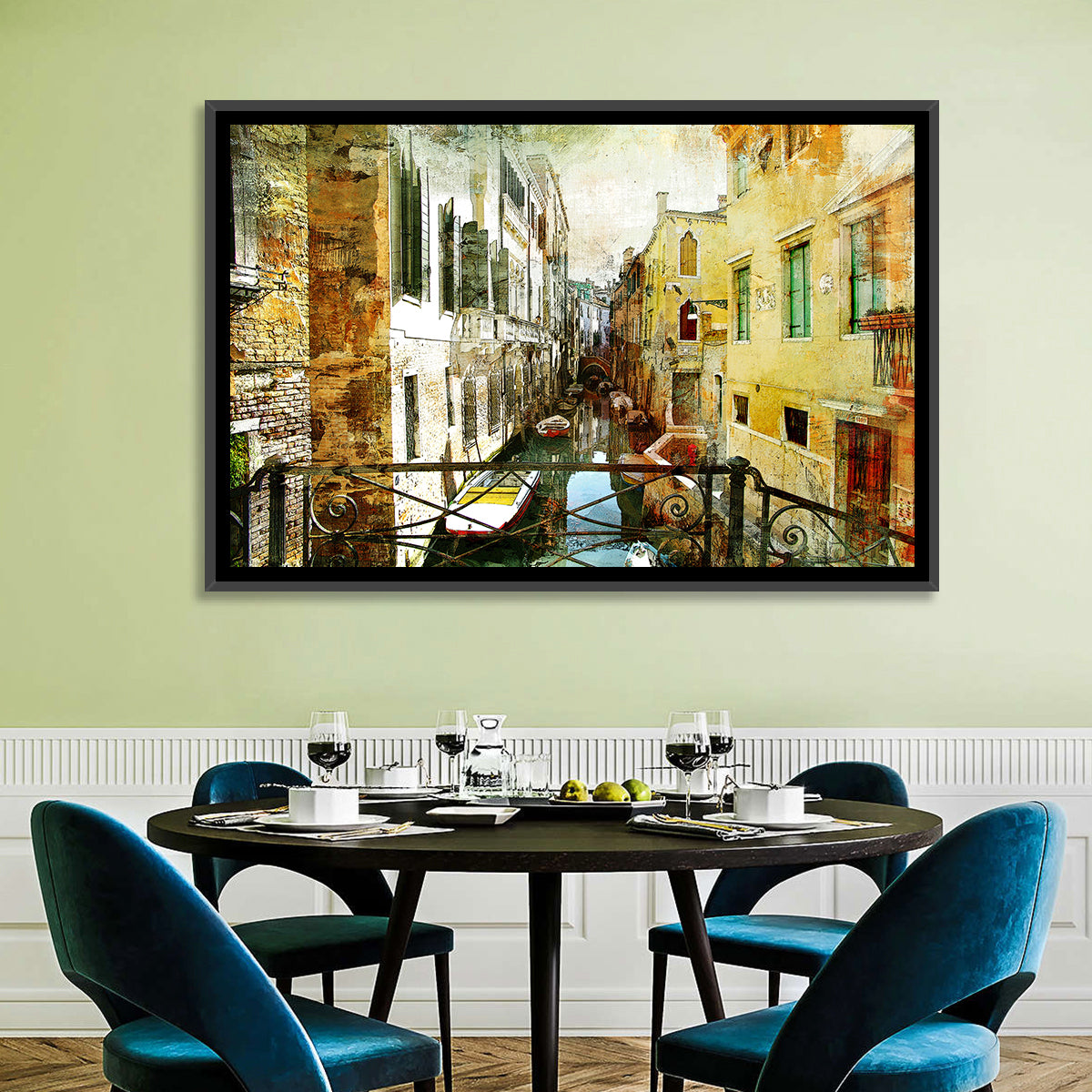 Venice Canal View Wall Art in a room, landscape