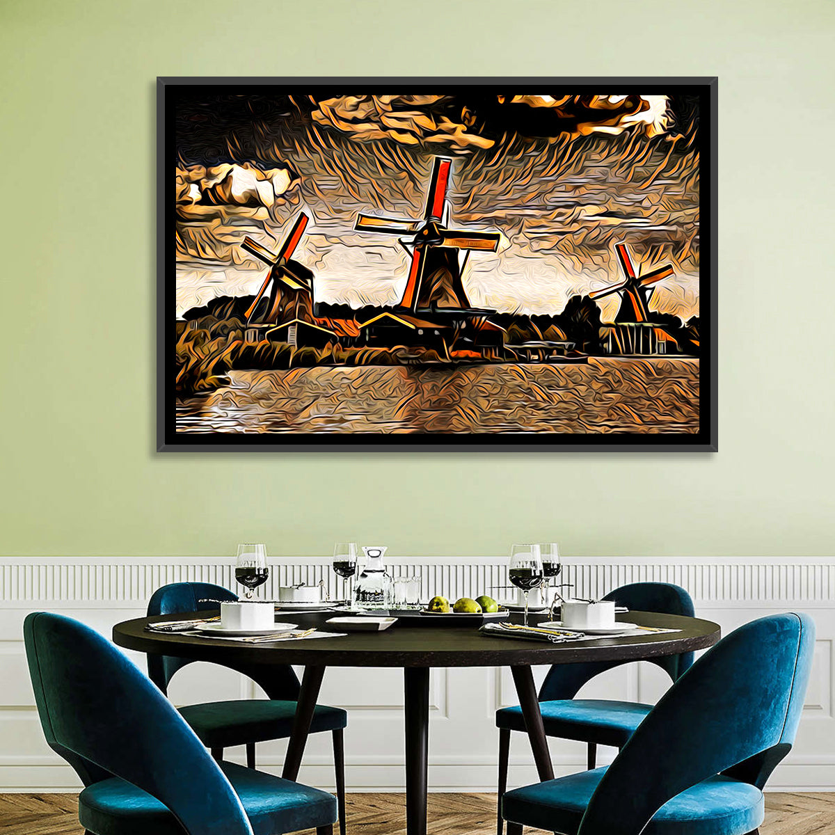 Retro Windmills at Sunset Wall Art