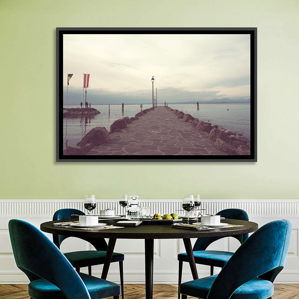 Stone Pier at Lake Garda Wall Art in a room, landscape