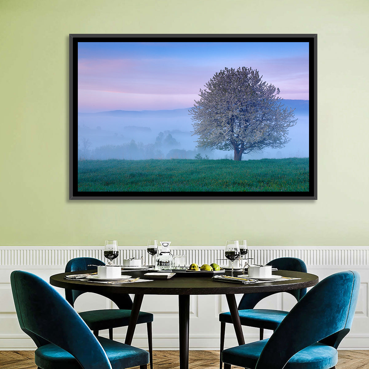 Misty Sumava Mountain Tree Wall Art in a room, landscape