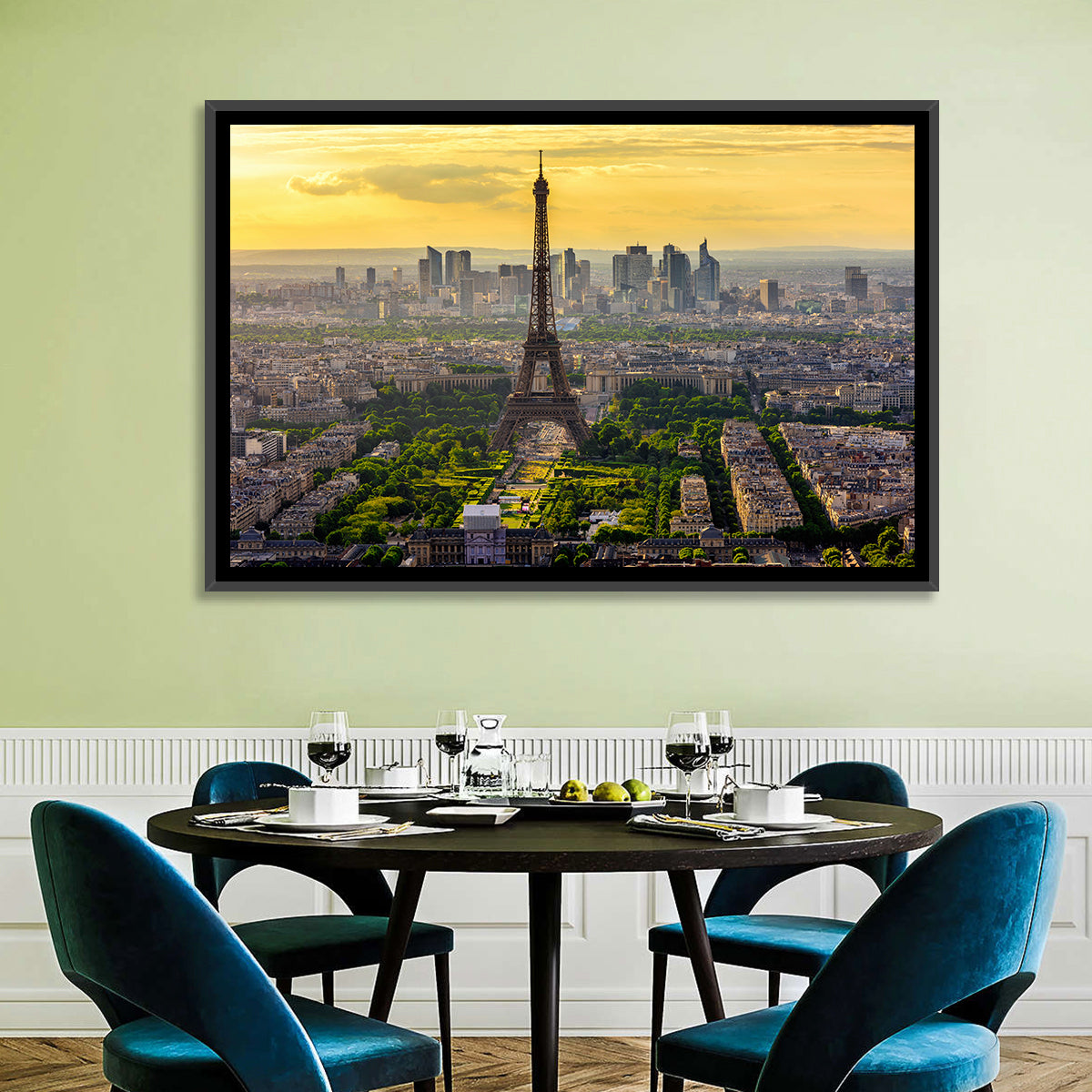 Eiffel Tower at Golden Hour Wall Art in a room, landscape