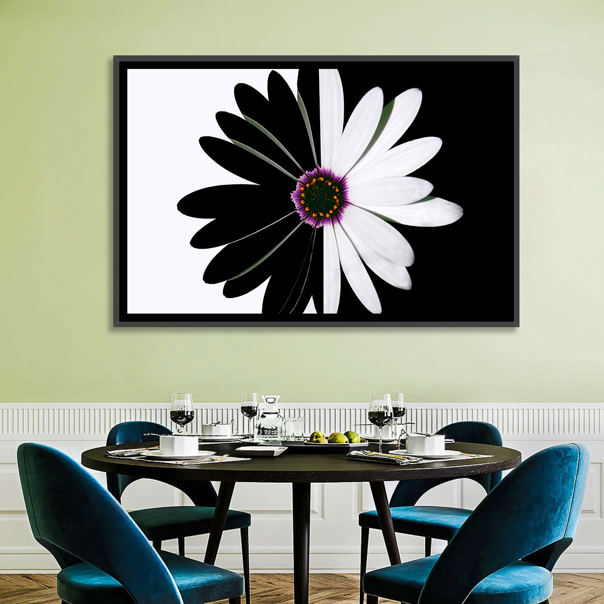Black and White Daisy with Purple Ring Wall Art