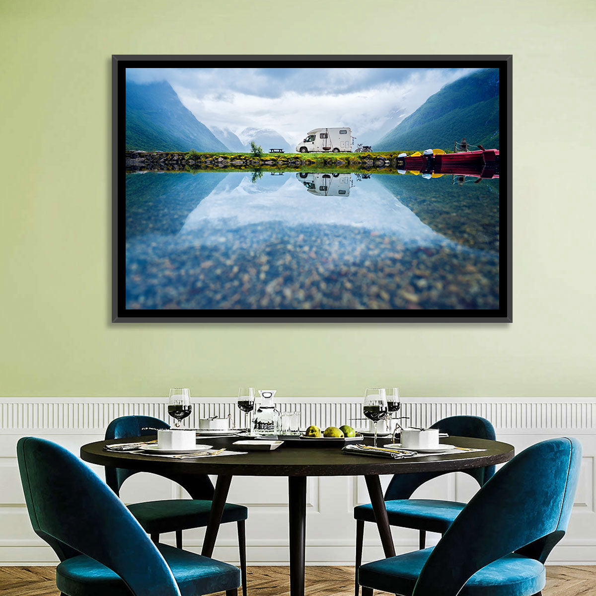 Motorhome by Mountain Lake Wall Art