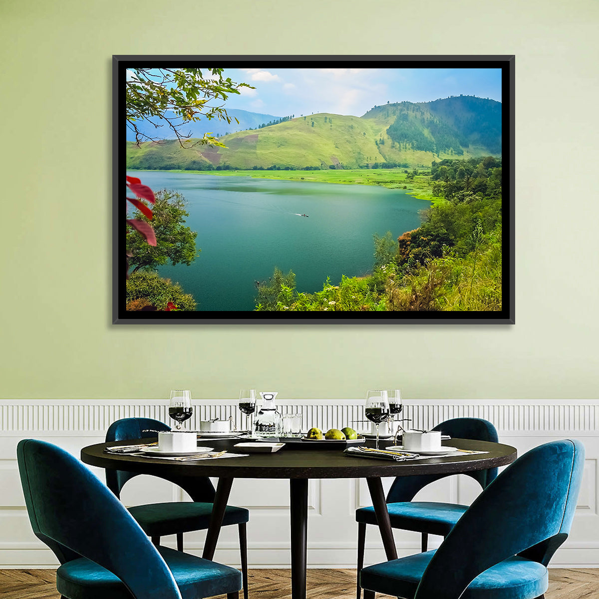 Lake Toba Boat and Hills Wall Art
