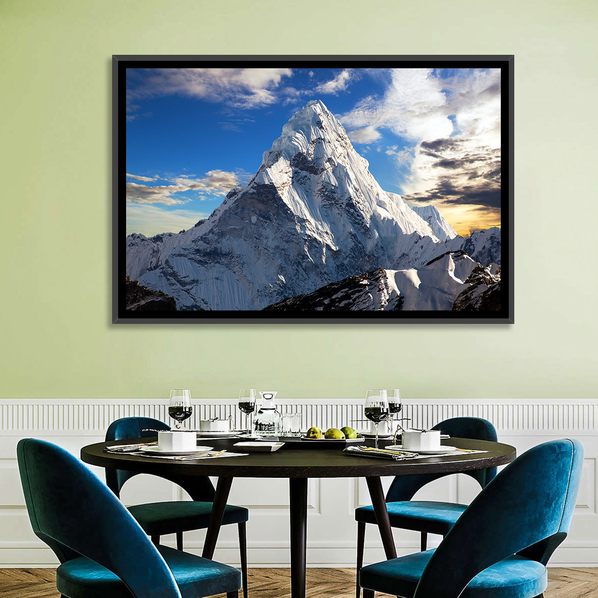 Ama Dablam at Golden Dusk Wall Art in a room, landscape