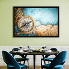Vintage Compass Over Atlantic Map Wall Art