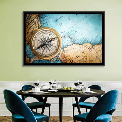 Vintage Compass Over Atlantic Map Wall Art
