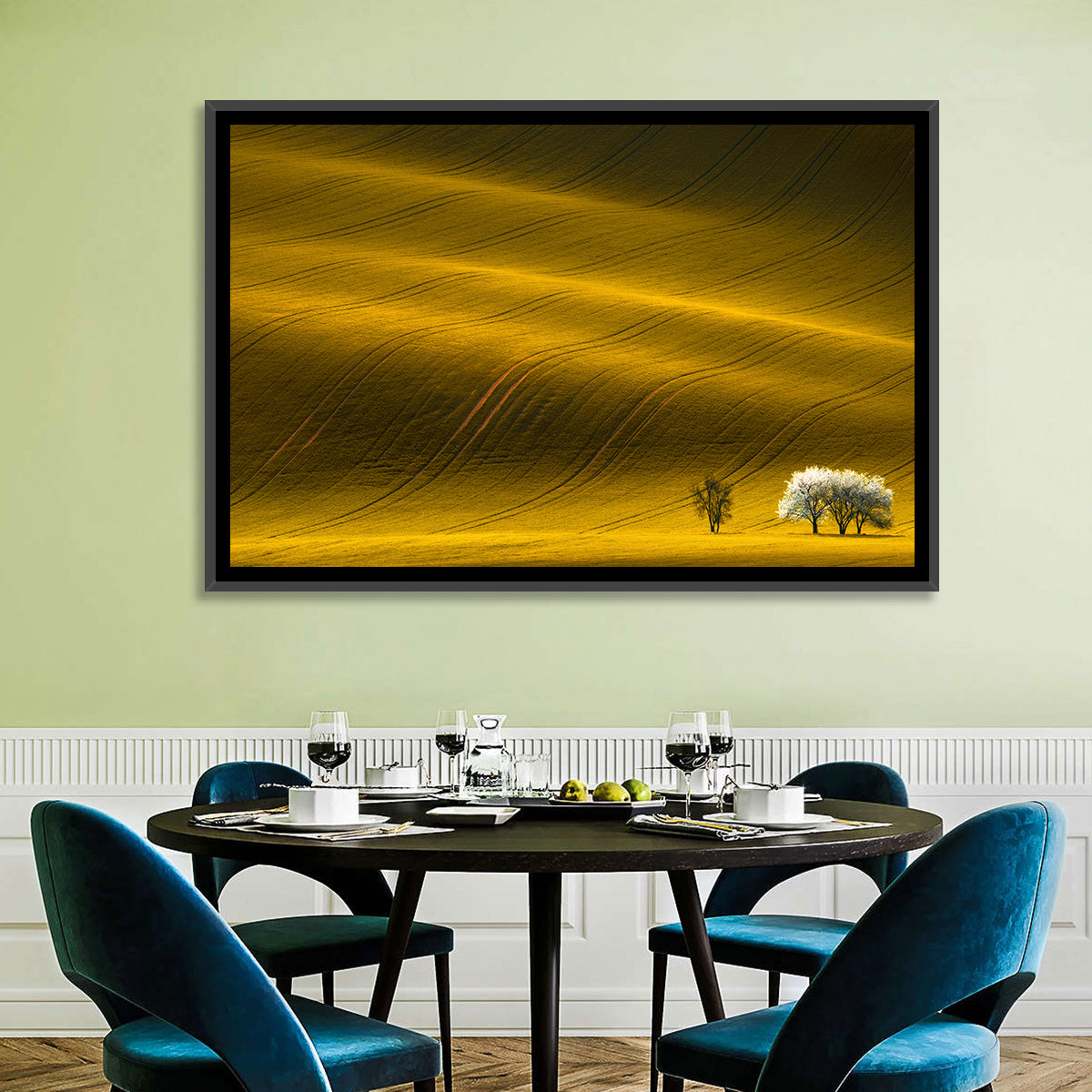 Golden Hour Rapeseed Field Wall Art in a room, landscape