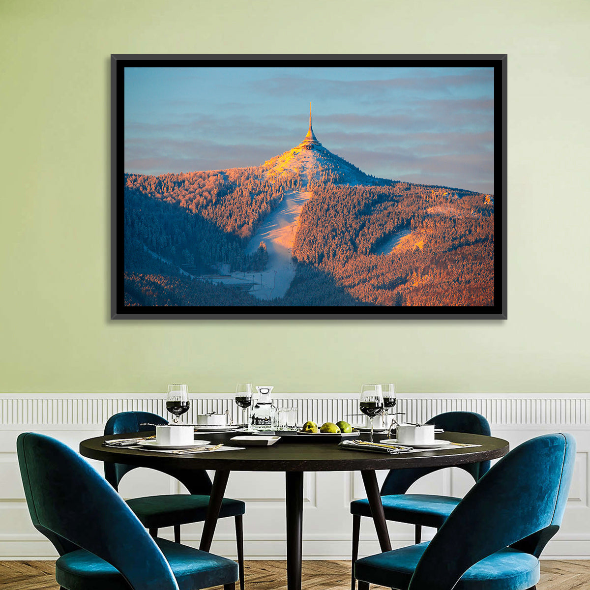 Ještěd Summit at Golden Hour Wall Art in a room, landscape