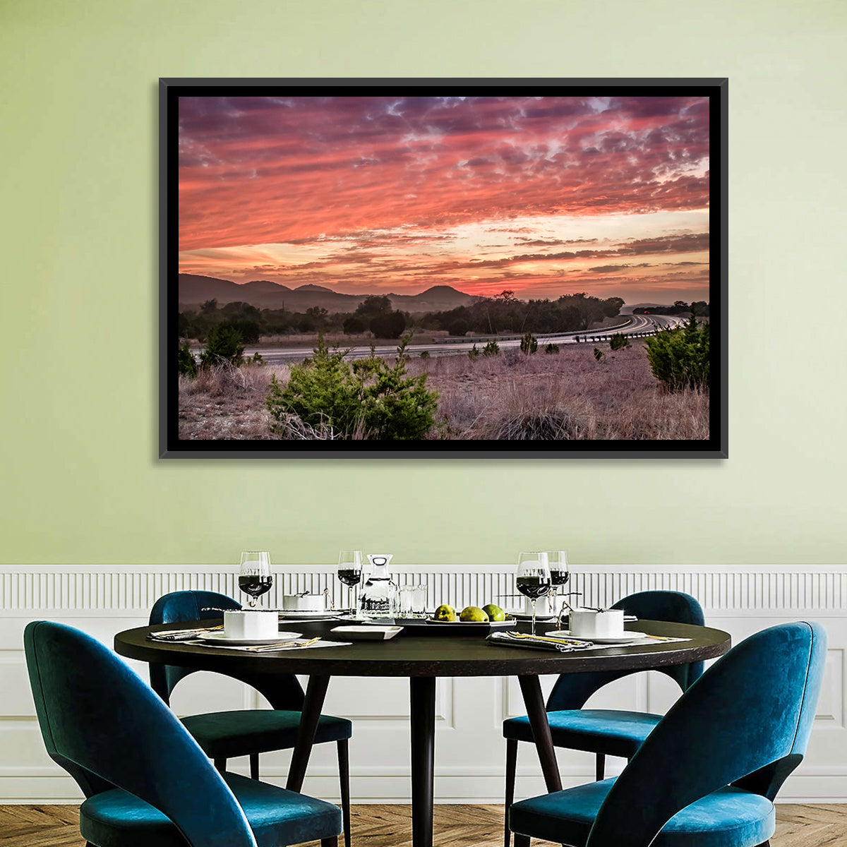 Sunset Curve on Texas Highway 16 Wall Art in a room, landscape