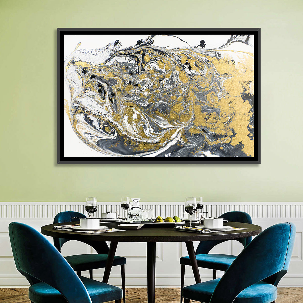 Metallic Gold Marbled Abstract Wall Art