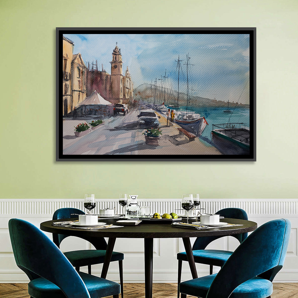 Valette Harbor Sketch Wall Art in a room, landscape