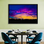 Silhouetted Cranes at Dusk Wall Art