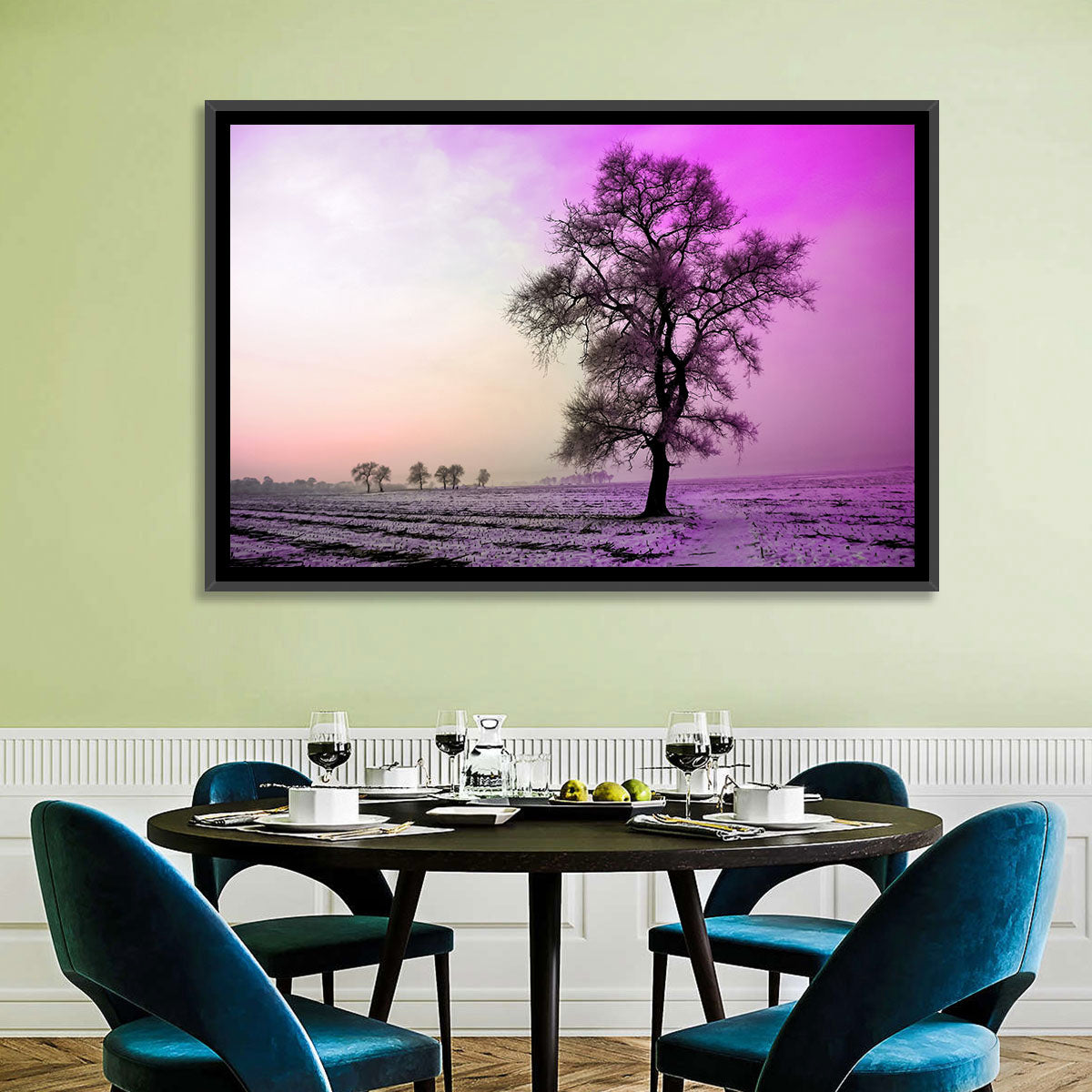 Violet Winter Dawn Tree Wall Art in a room, landscape
