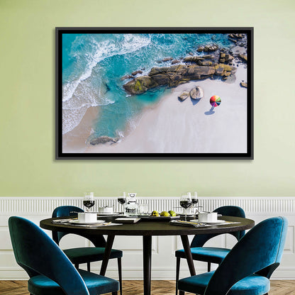 Aerial Beach with Rainbow Umbrella Wall Art