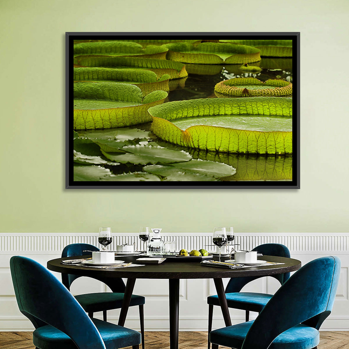 Giant Victoria Amazonica Lily Pads Wall Art in a room, landscape