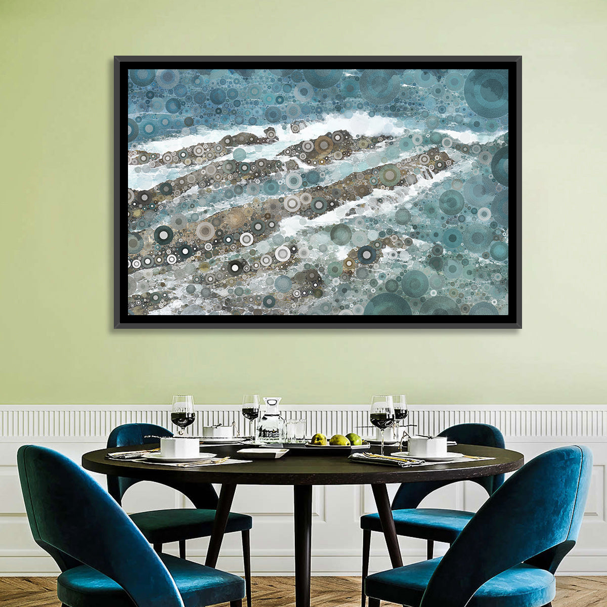 Teal Mosaic Ocean Wave Wall Art