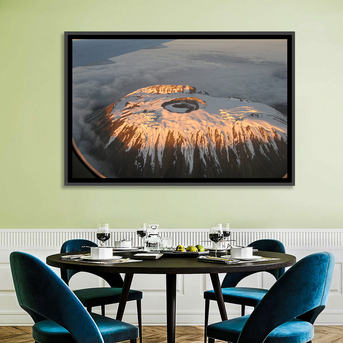 Mount Kilimanjaro Sunset Wall Art in a room, landscape