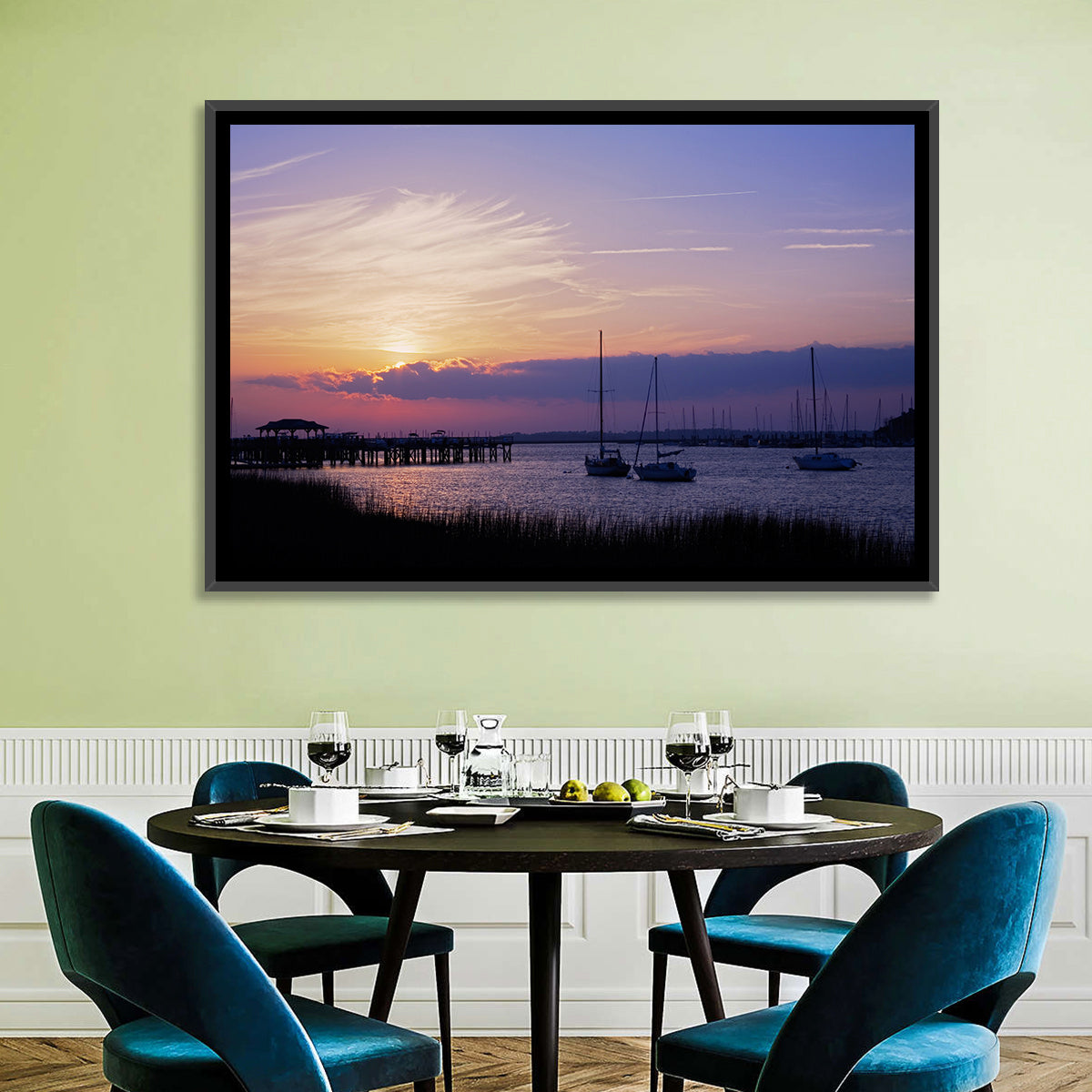 South Carolina Coastal Harbor Wall Art in a room, landscape