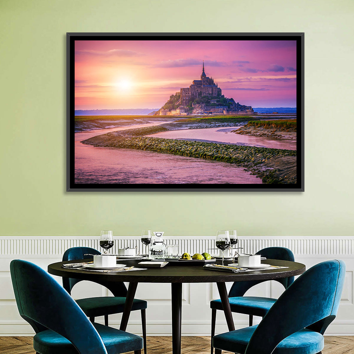 Mont Saint-michel Sunset Wall Art in a room, landscape