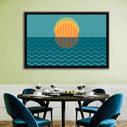 Teal Ocean Sunset Illustration Wall Art