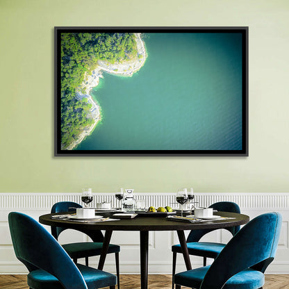 L-shaped Coastline Over Teal Lake Wall Art