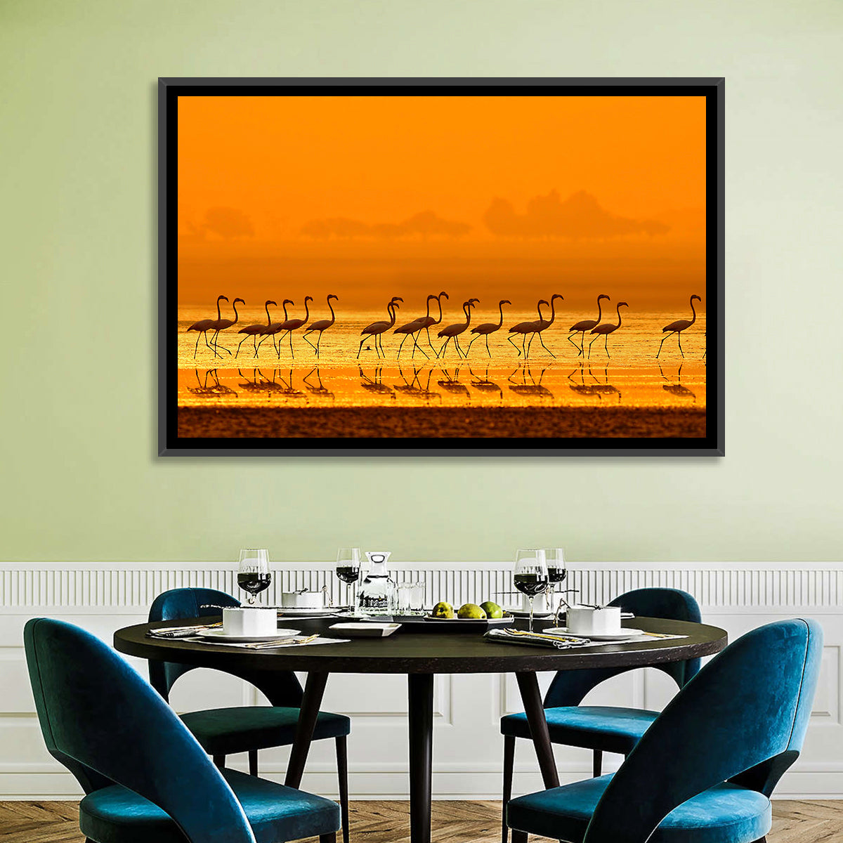 Flamingo Line at Golden Hour Wall Art